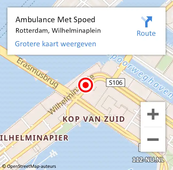 Locatie op kaart van de 112 melding: Ambulance Met Spoed Naar Rotterdam, Wilhelminaplein op 17 juni 2019 19:41