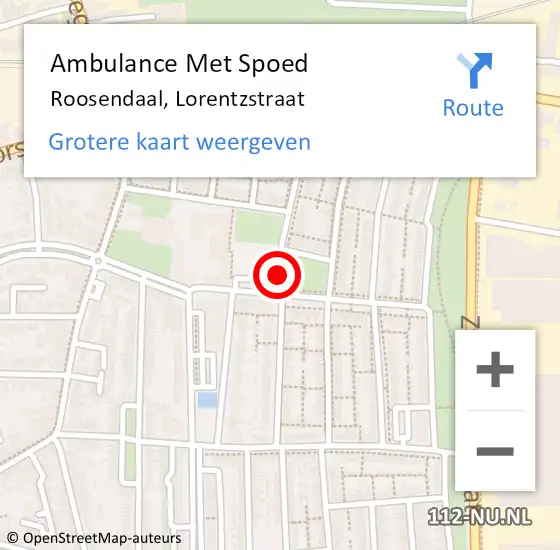 Locatie op kaart van de 112 melding: Ambulance Met Spoed Naar Roosendaal, Lorentzstraat op 17 juni 2019 19:53