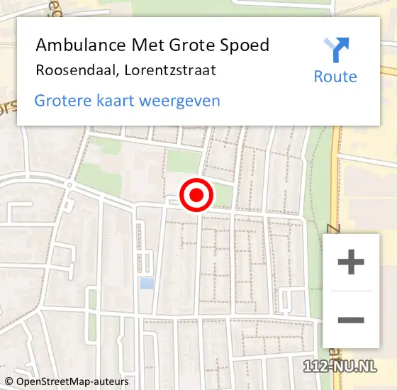 Locatie op kaart van de 112 melding: Ambulance Met Grote Spoed Naar Roosendaal, Lorentzstraat op 17 juni 2019 19:54