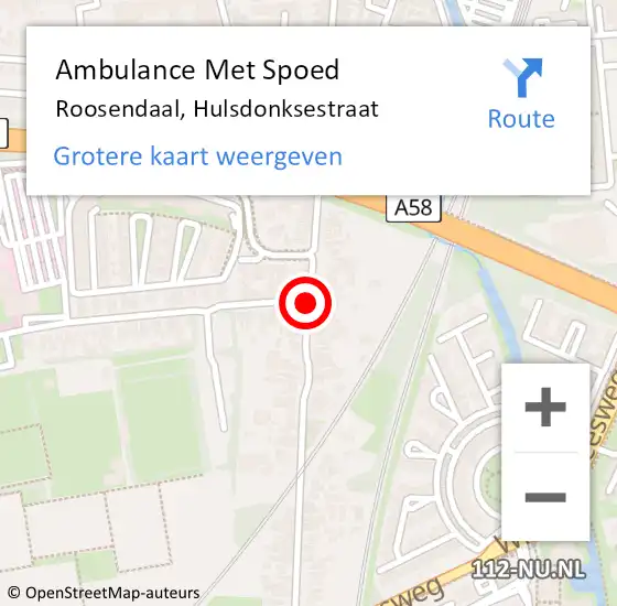 Locatie op kaart van de 112 melding: Ambulance Met Spoed Naar Roosendaal, Hulsdonksestraat op 17 juni 2019 21:06