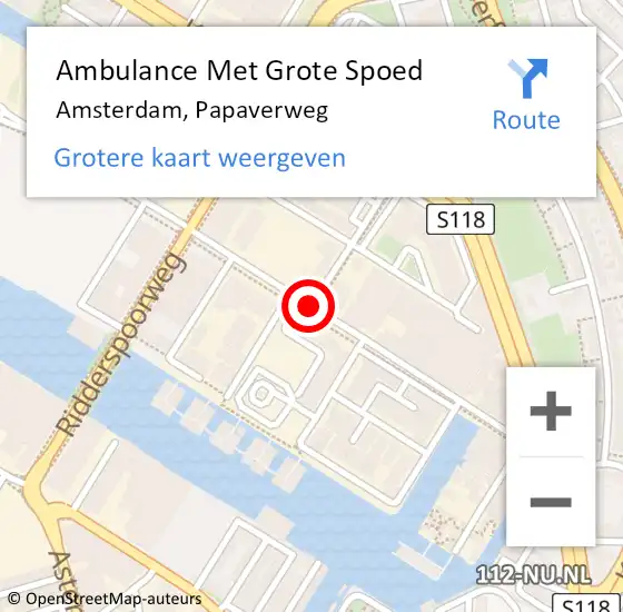 Locatie op kaart van de 112 melding: Ambulance Met Grote Spoed Naar Amsterdam, Papaverweg op 17 juni 2019 21:20