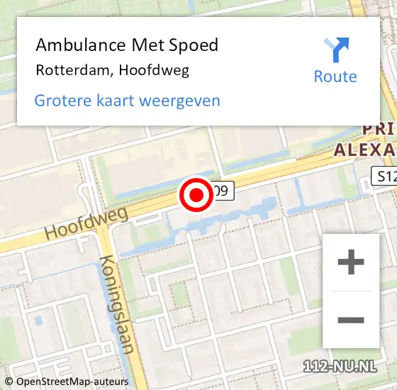 Locatie op kaart van de 112 melding: Ambulance Met Spoed Naar Rotterdam, Hoofdweg op 17 juni 2019 22:10
