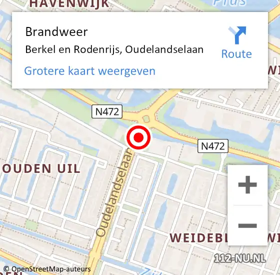 Locatie op kaart van de 112 melding: Brandweer Berkel en Rodenrijs, Oudelandselaan op 18 juni 2019 01:40