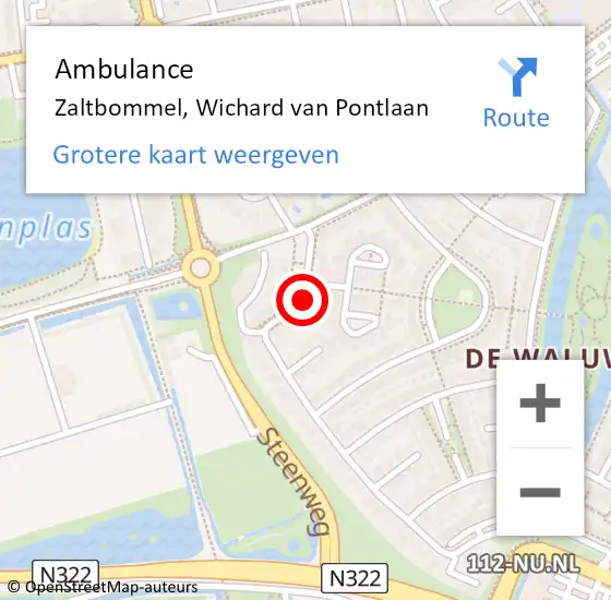 Locatie op kaart van de 112 melding: Ambulance Zaltbommel, Wichard van Pontlaan op 18 juni 2019 05:14