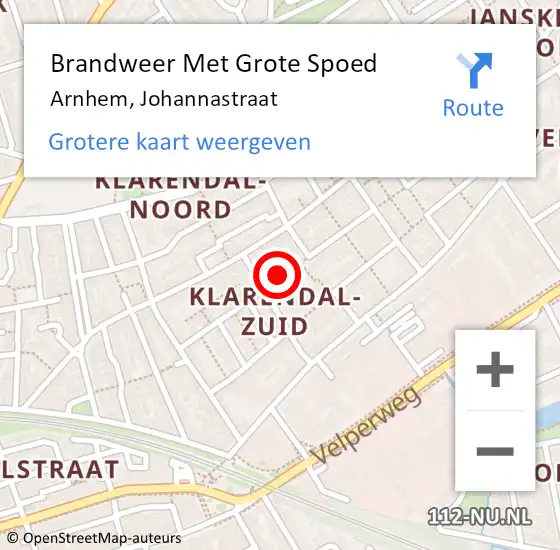 Locatie op kaart van de 112 melding: Brandweer Met Grote Spoed Naar Arnhem, Johannastraat op 18 juni 2019 05:16
