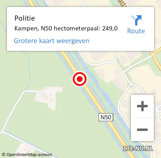 Locatie op kaart van de 112 melding: Politie Kampen, N50 hectometerpaal: 249,0 op 18 juni 2019 06:48