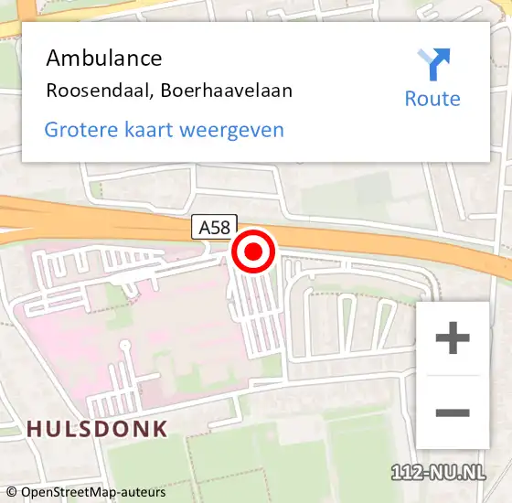 Locatie op kaart van de 112 melding: Ambulance Roosendaal, Boerhaavelaan op 18 juni 2019 08:34