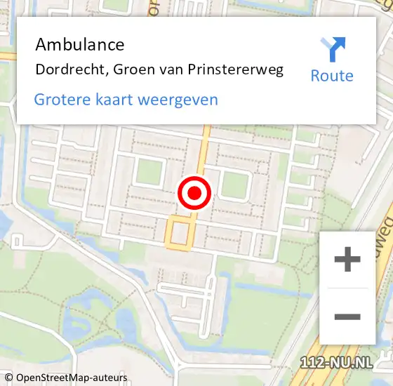 Locatie op kaart van de 112 melding: Ambulance Dordrecht, Groen van Prinstererweg op 18 juni 2019 08:54