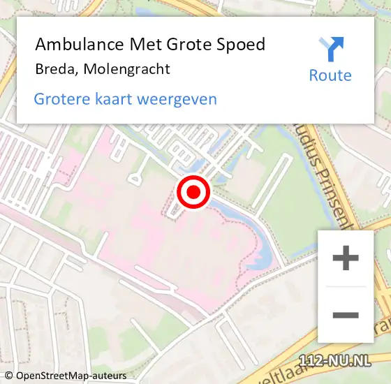 Locatie op kaart van de 112 melding: Ambulance Met Grote Spoed Naar Breda, Molengracht op 18 juni 2019 10:10