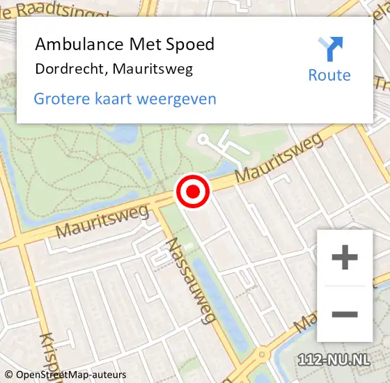Locatie op kaart van de 112 melding: Ambulance Met Spoed Naar Dordrecht, Mauritsweg op 18 juni 2019 10:19