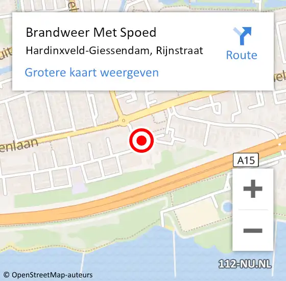 Locatie op kaart van de 112 melding: Brandweer Met Spoed Naar Hardinxveld-Giessendam, Rijnstraat op 18 juni 2019 10:48