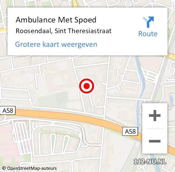 Locatie op kaart van de 112 melding: Ambulance Met Spoed Naar Roosendaal, Sint Theresiastraat op 18 juni 2019 11:45