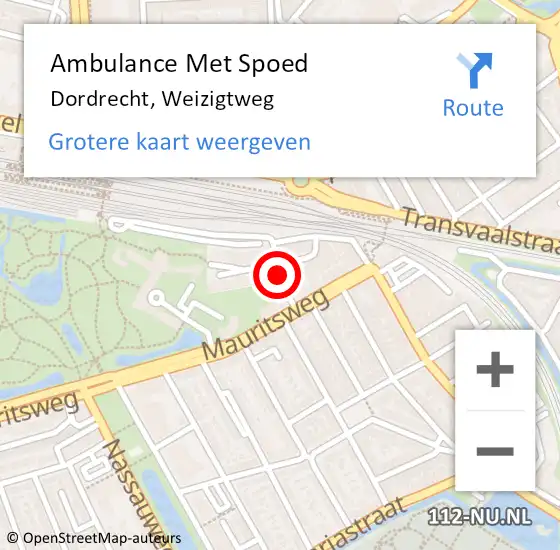 Locatie op kaart van de 112 melding: Ambulance Met Spoed Naar Dordrecht, Weizigtweg op 18 juni 2019 12:08