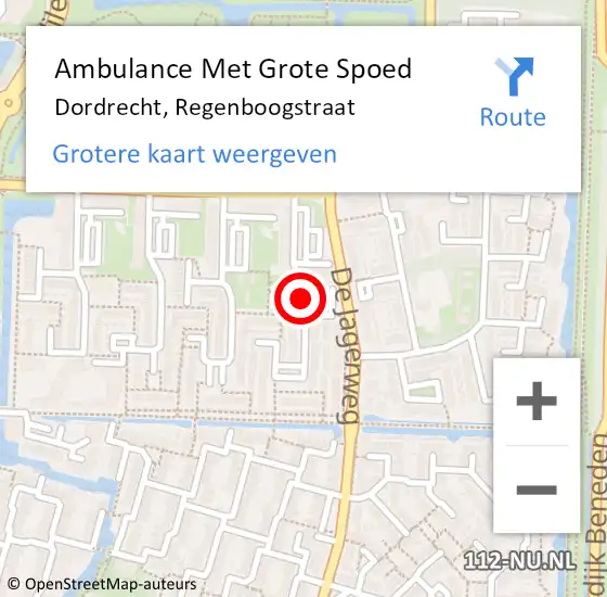 Locatie op kaart van de 112 melding: Ambulance Met Grote Spoed Naar Dordrecht, Regenboogstraat op 18 juni 2019 12:23