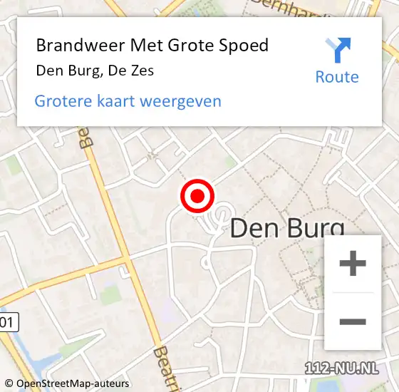 Locatie op kaart van de 112 melding: Brandweer Met Grote Spoed Naar Den Burg, De Zes op 18 juni 2019 12:28