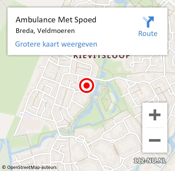 Locatie op kaart van de 112 melding: Ambulance Met Spoed Naar Breda, Veldmoeren op 18 juni 2019 12:35