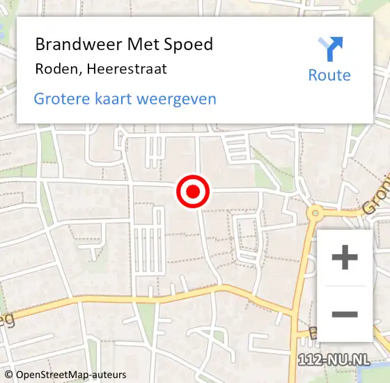 Locatie op kaart van de 112 melding: Brandweer Met Spoed Naar Roden, Heerestraat op 18 juni 2019 12:44
