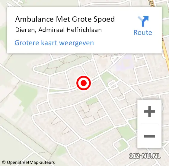Locatie op kaart van de 112 melding: Ambulance Met Grote Spoed Naar Dieren, Admiraal Helfrichlaan op 18 juni 2019 13:21