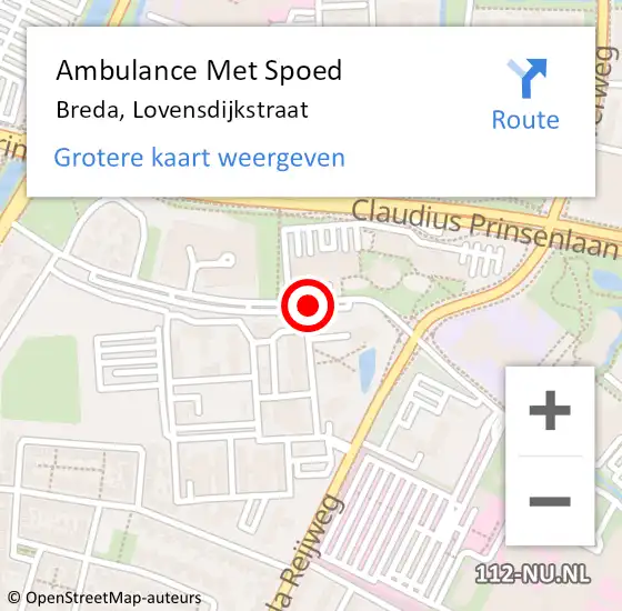 Locatie op kaart van de 112 melding: Ambulance Met Spoed Naar Breda, Lovensdijkstraat op 18 juni 2019 14:19