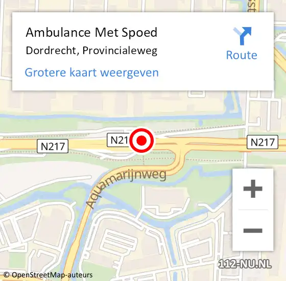 Locatie op kaart van de 112 melding: Ambulance Met Spoed Naar Dordrecht, Provincialeweg op 18 juni 2019 15:05