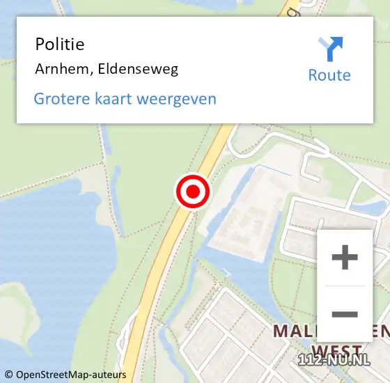 Locatie op kaart van de 112 melding: Politie Arnhem, Eldenseweg op 18 juni 2019 15:52
