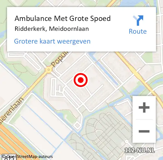 Locatie op kaart van de 112 melding: Ambulance Met Grote Spoed Naar Ridderkerk, Meidoornlaan op 18 juni 2019 16:17