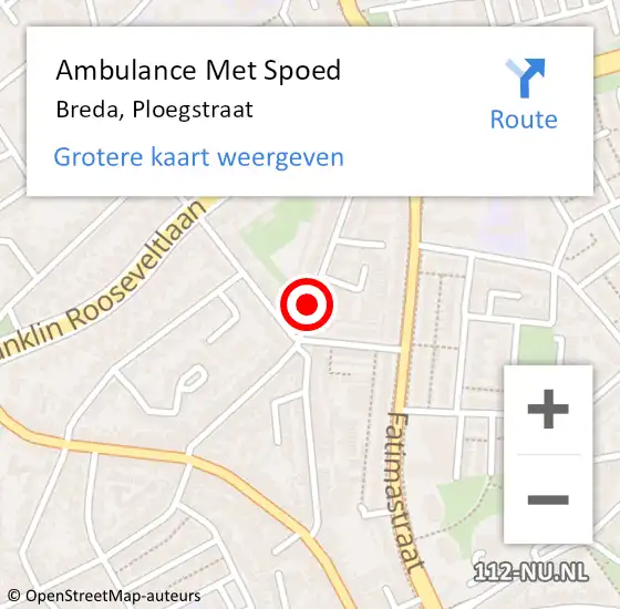 Locatie op kaart van de 112 melding: Ambulance Met Spoed Naar Breda, Ploegstraat op 18 juni 2019 16:44