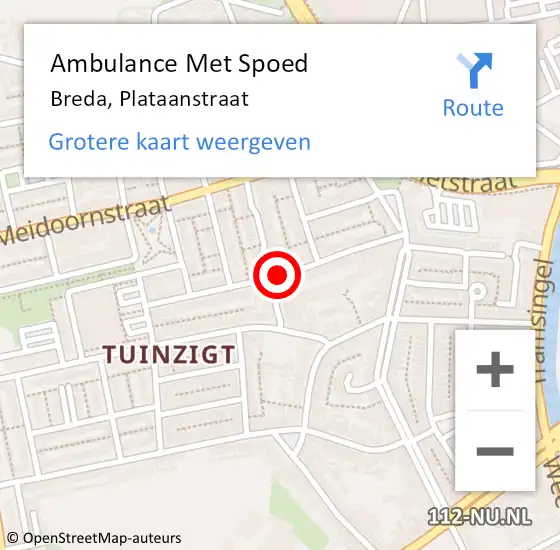 Locatie op kaart van de 112 melding: Ambulance Met Spoed Naar Breda, Plataanstraat op 18 juni 2019 16:44
