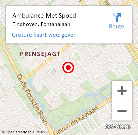 Locatie op kaart van de 112 melding: Ambulance Met Spoed Naar Eindhoven, Fontanalaan op 18 juni 2019 18:52