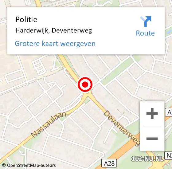 Locatie op kaart van de 112 melding: Politie Harderwijk, Deventerweg op 18 juni 2019 19:31