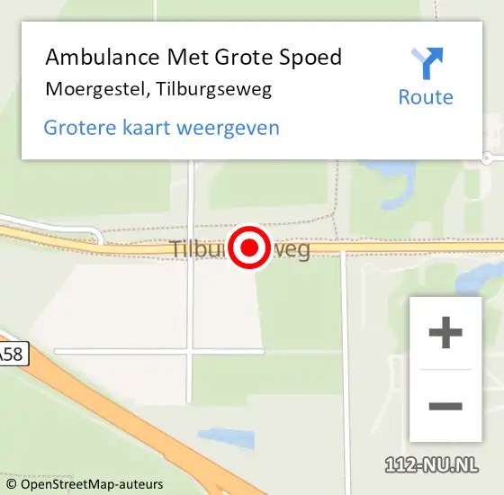 Locatie op kaart van de 112 melding: Ambulance Met Grote Spoed Naar Moergestel, Tilburgseweg op 18 juni 2019 19:47