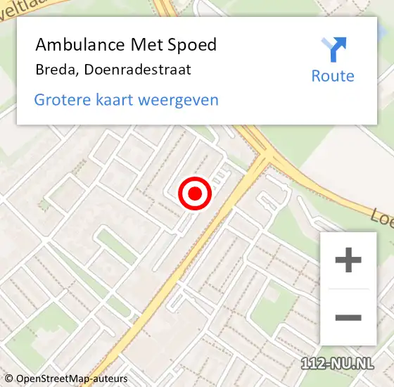 Locatie op kaart van de 112 melding: Ambulance Met Spoed Naar Breda, Doenradestraat op 18 juni 2019 20:45