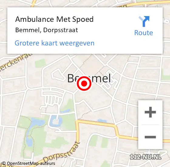 Locatie op kaart van de 112 melding: Ambulance Met Spoed Naar Bemmel, Dorpsstraat op 18 juni 2019 23:28