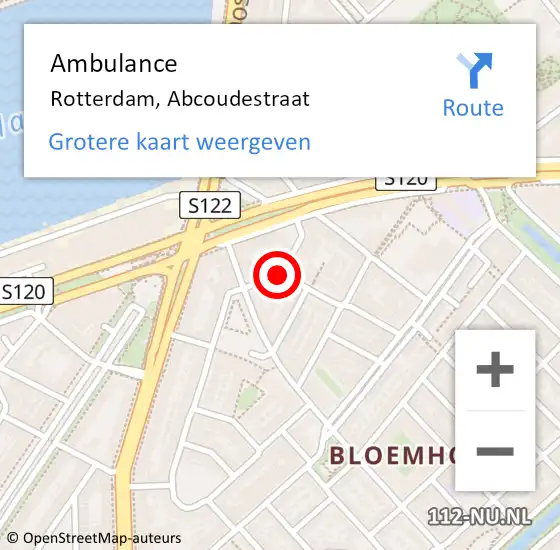 Locatie op kaart van de 112 melding: Ambulance Rotterdam, Abcoudestraat op 18 juni 2019 23:31