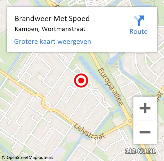 Locatie op kaart van de 112 melding: Brandweer Met Spoed Naar Kampen, Wortmanstraat op 19 juni 2019 00:32