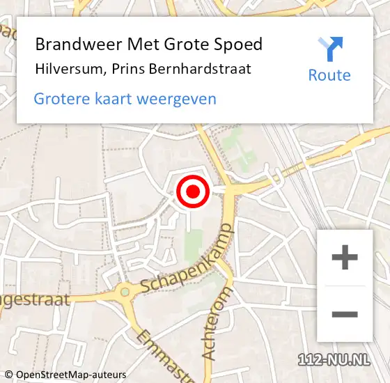 Locatie op kaart van de 112 melding: Brandweer Met Grote Spoed Naar Hilversum, Prins Bernhardstraat op 19 juni 2019 07:10