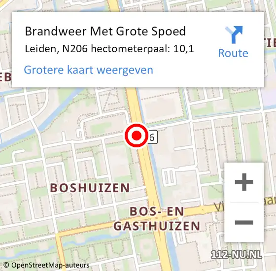 Locatie op kaart van de 112 melding: Brandweer Met Grote Spoed Naar Leiden, N206 hectometerpaal: 10,1 op 19 juni 2019 07:58