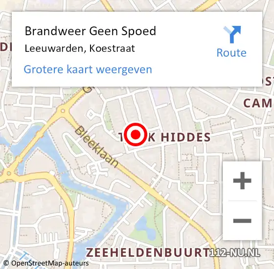 Locatie op kaart van de 112 melding: Brandweer Geen Spoed Naar Leeuwarden, Koestraat op 19 juni 2019 09:23
