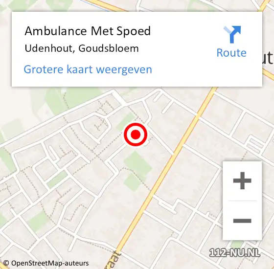 Locatie op kaart van de 112 melding: Ambulance Met Spoed Naar Udenhout, Goudsbloem op 19 juni 2019 09:35