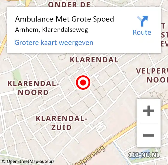 Locatie op kaart van de 112 melding: Ambulance Met Grote Spoed Naar Arnhem, Klarendalseweg op 19 juni 2019 09:50