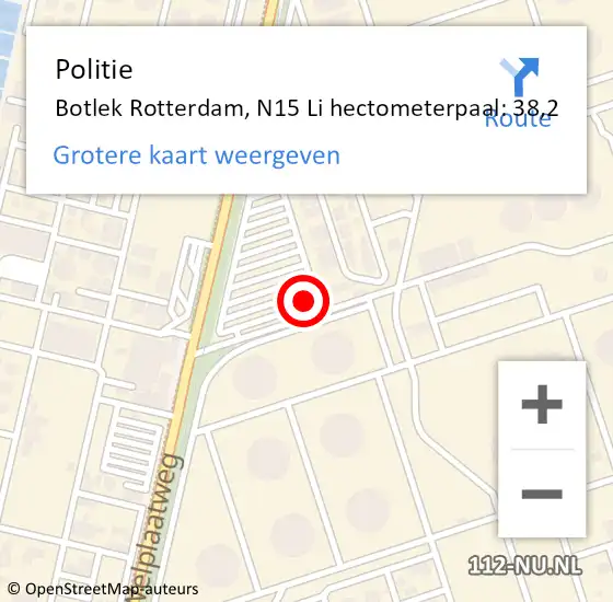 Locatie op kaart van de 112 melding: Politie Botlek Rotterdam, N15 Li hectometerpaal: 38,2 op 19 juni 2019 11:12