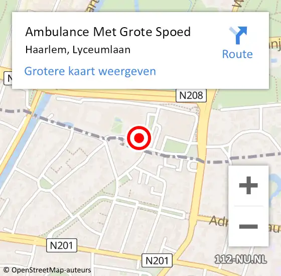 Locatie op kaart van de 112 melding: Ambulance Met Grote Spoed Naar Haarlem, Lyceumlaan op 19 juni 2019 11:21