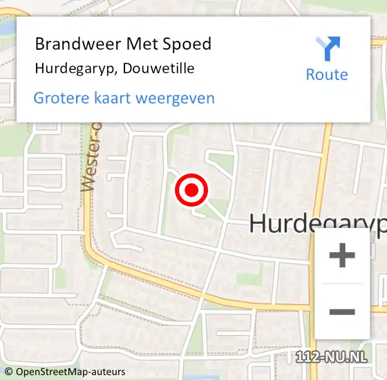 Locatie op kaart van de 112 melding: Brandweer Met Spoed Naar Hurdegaryp, Douwetille op 19 juni 2019 12:04