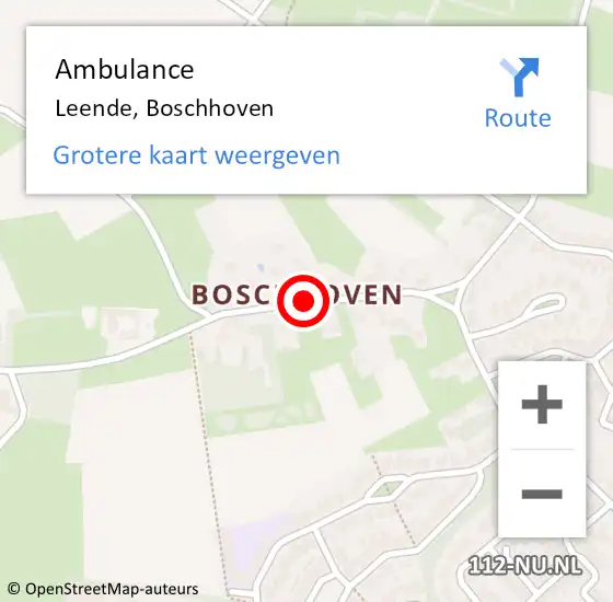 Locatie op kaart van de 112 melding: Ambulance Leende, Boschhoven op 19 juni 2019 12:21