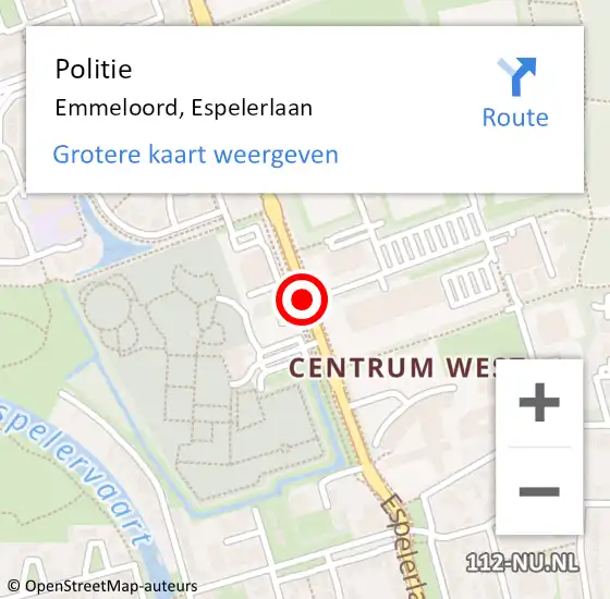 Locatie op kaart van de 112 melding: Politie Emmeloord, Espelerlaan op 19 juni 2019 12:41