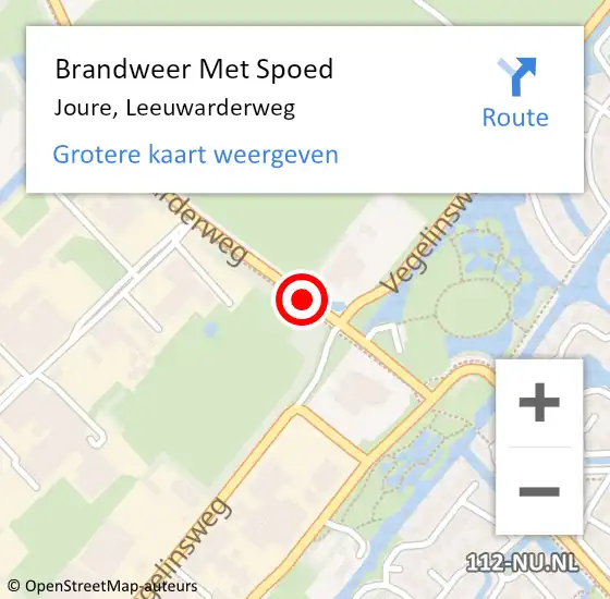 Locatie op kaart van de 112 melding: Brandweer Met Spoed Naar Joure, Leeuwarderweg op 19 juni 2019 13:49