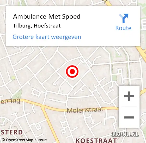 Locatie op kaart van de 112 melding: Ambulance Met Spoed Naar Tilburg, Hoefstraat op 19 juni 2019 14:05