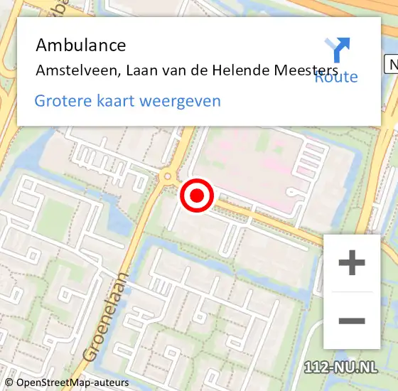 Locatie op kaart van de 112 melding: Ambulance Amstelveen, Laan van de Helende Meesters op 19 juni 2019 14:35
