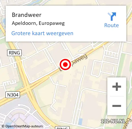 Locatie op kaart van de 112 melding: Brandweer Apeldoorn, Europaweg op 19 juni 2019 18:59