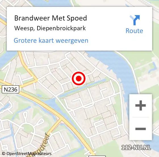 Locatie op kaart van de 112 melding: Brandweer Met Spoed Naar Weesp, Diepenbroickpark op 19 juni 2019 19:18